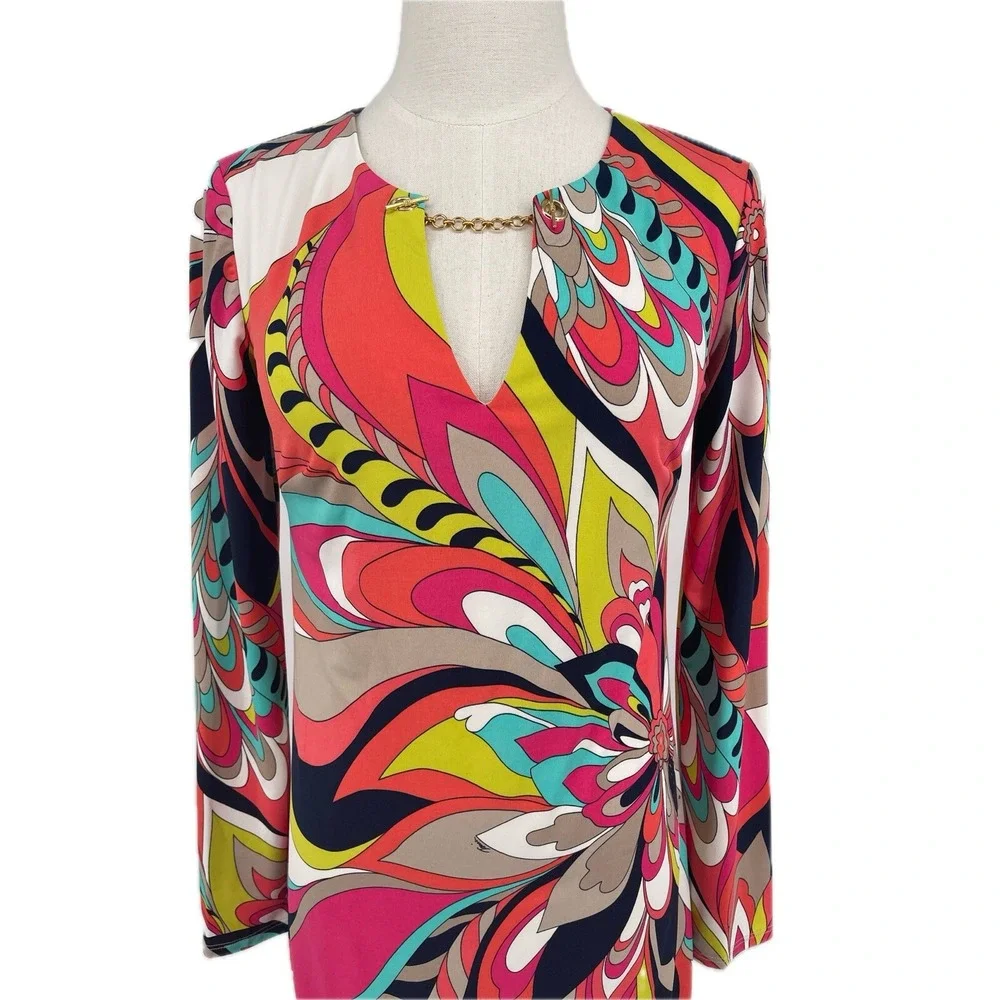 Trina Turk Multi Color Geometric Sheath Cocktail Dress Size 0 XS